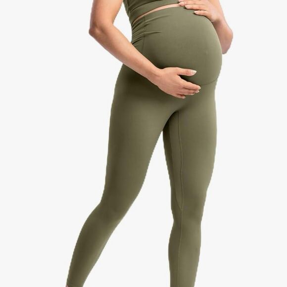 Poshdivah Medium Maternity Leggings Active Lounge Wear Olive Green - Picture 1 of 6